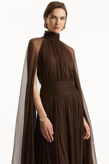 Tracy Chiffon High Neck Cape Sleeve Maxi Dress