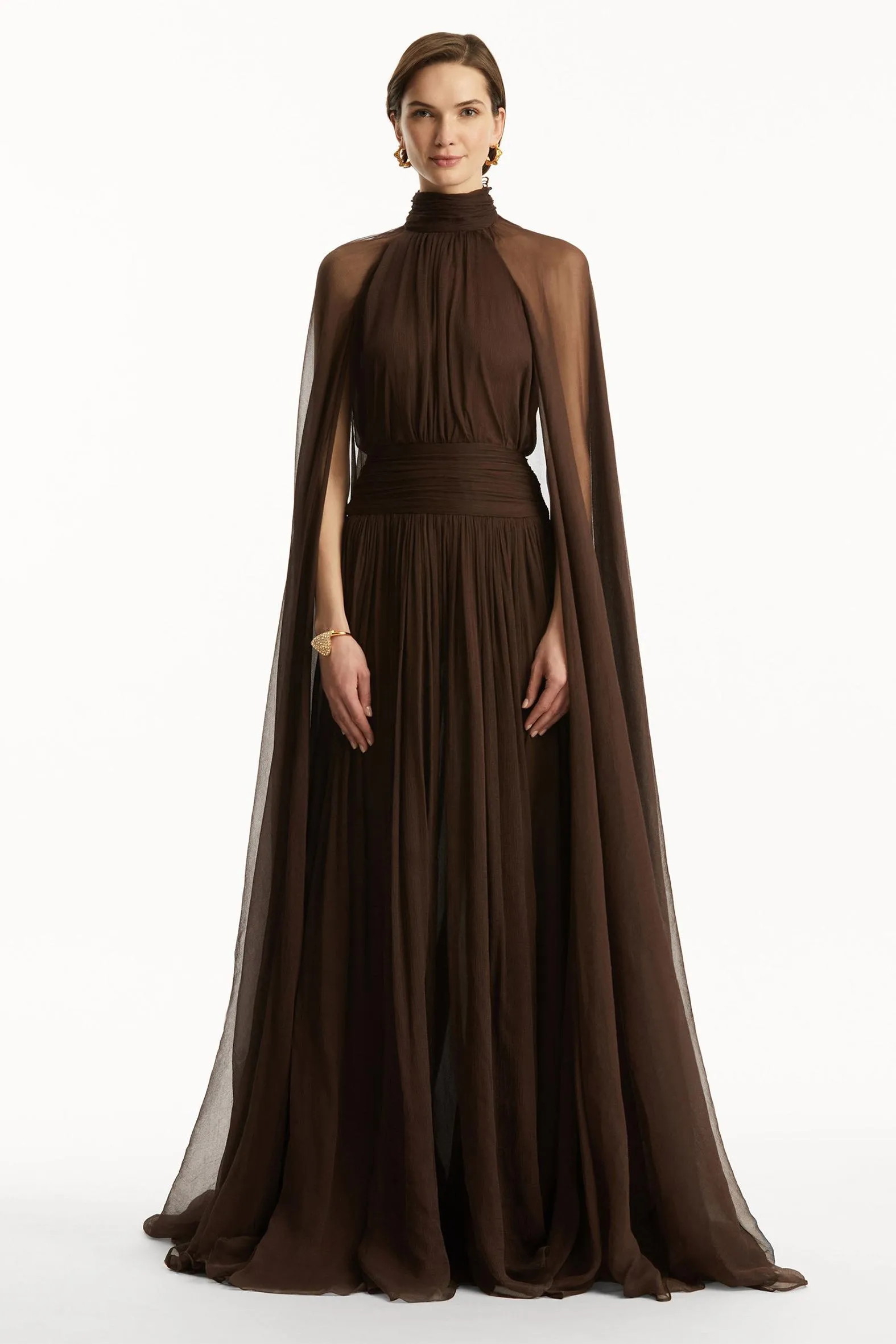 Tracy Chiffon High Neck Cape Sleeve Maxi Dress