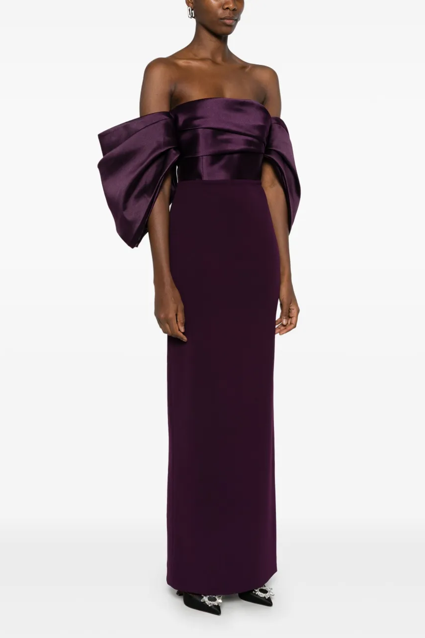 Trudy Satin Splicing Off-Shoulder Midi Dress