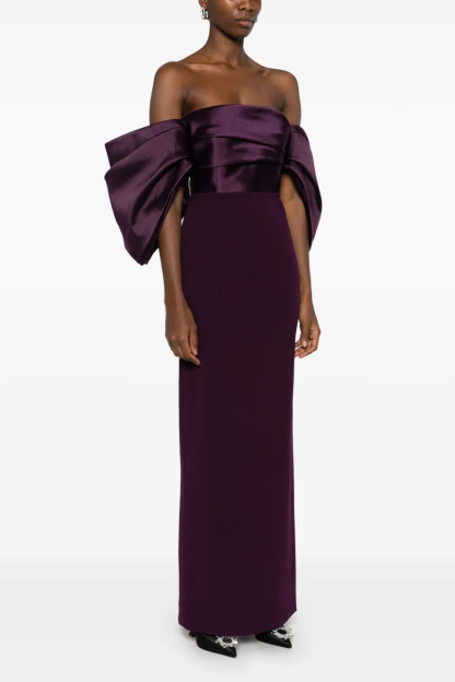 Trudy Satin Splicing Off-Shoulder Midi Dress