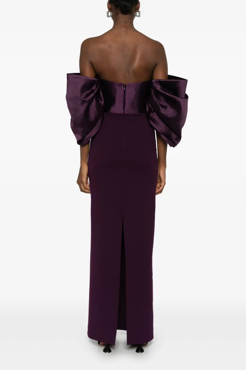 Trudy Satin Splicing Off-Shoulder Midi Dress