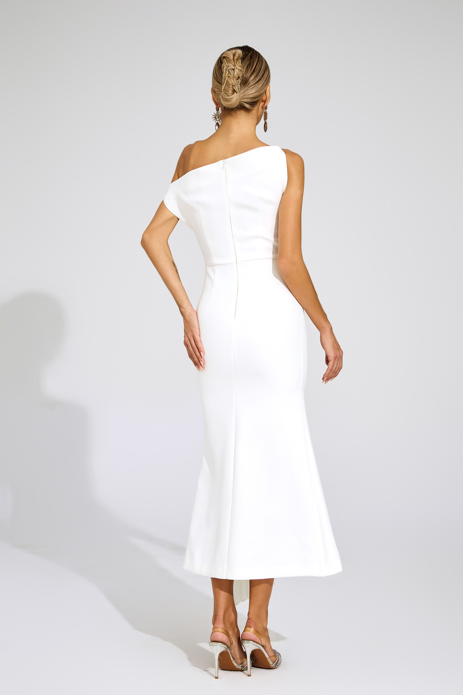 Hailey White Ruched One Shoulder Dress