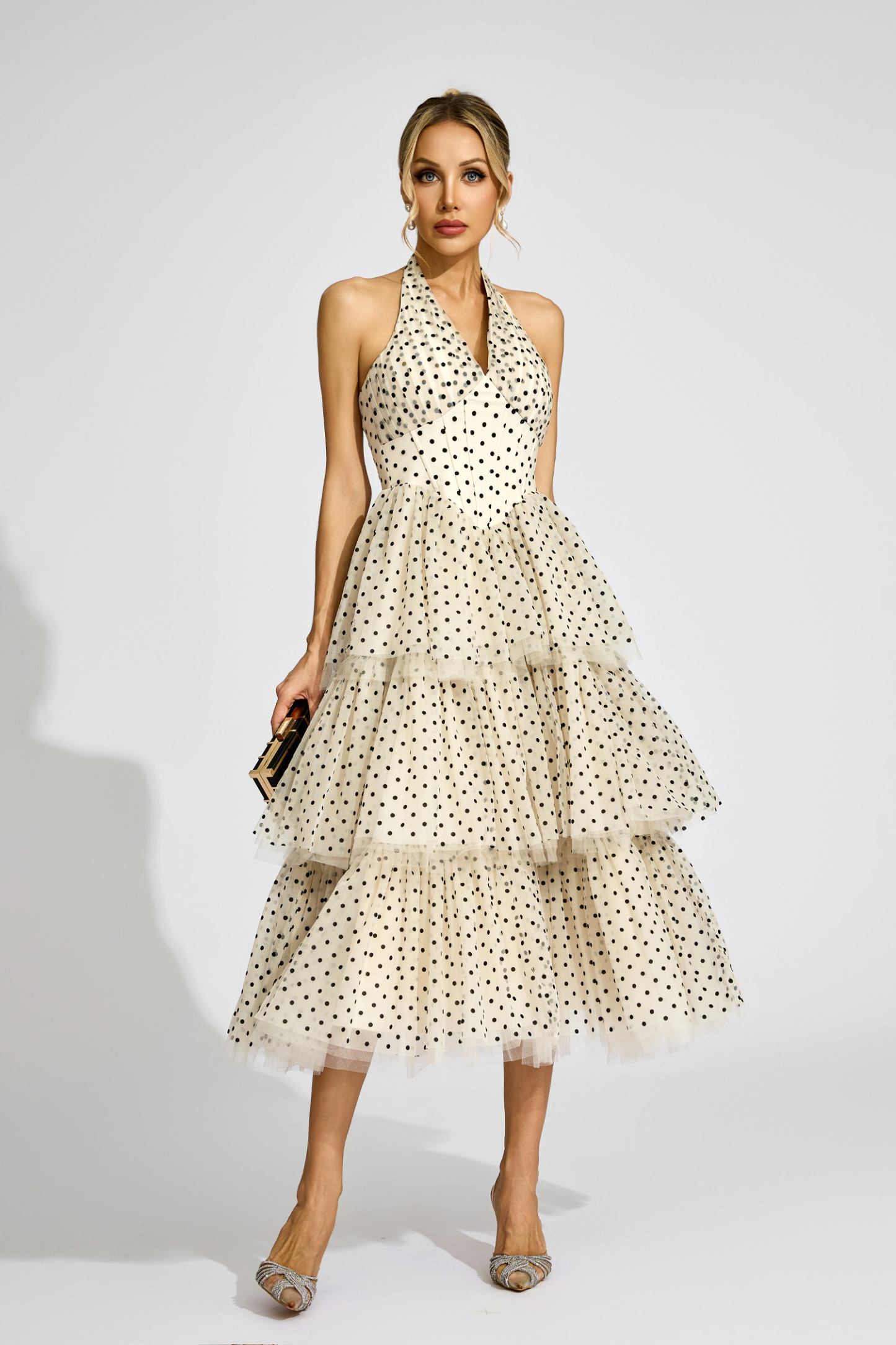 Lisa Apricot Polka Dot Halter Dress