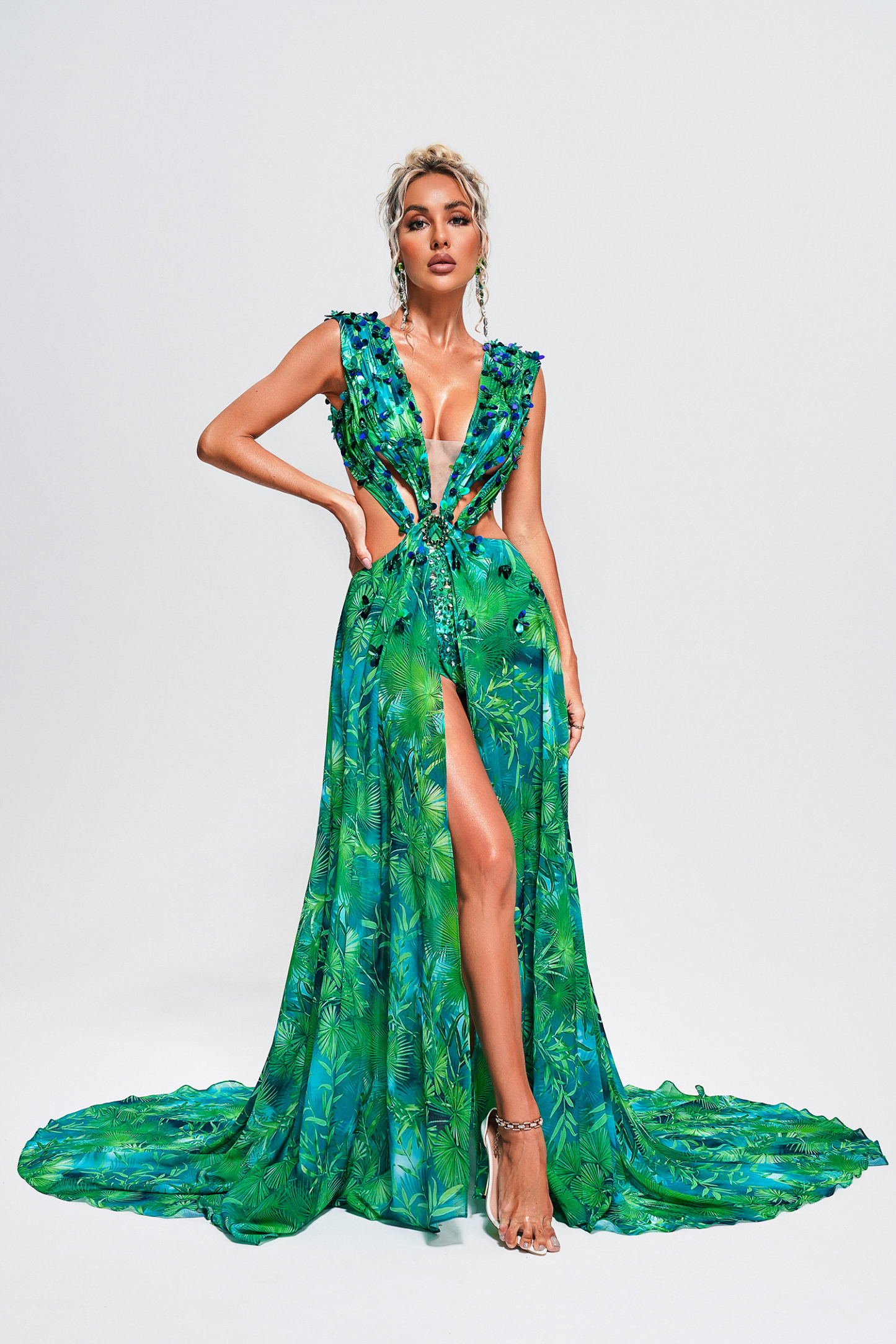 Deena Printed Embellished Maxi Dress
