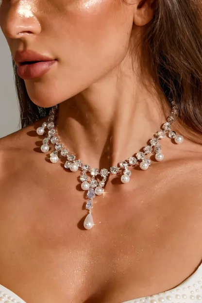 Elisabeth Crystal Pearl Fringe Necklace