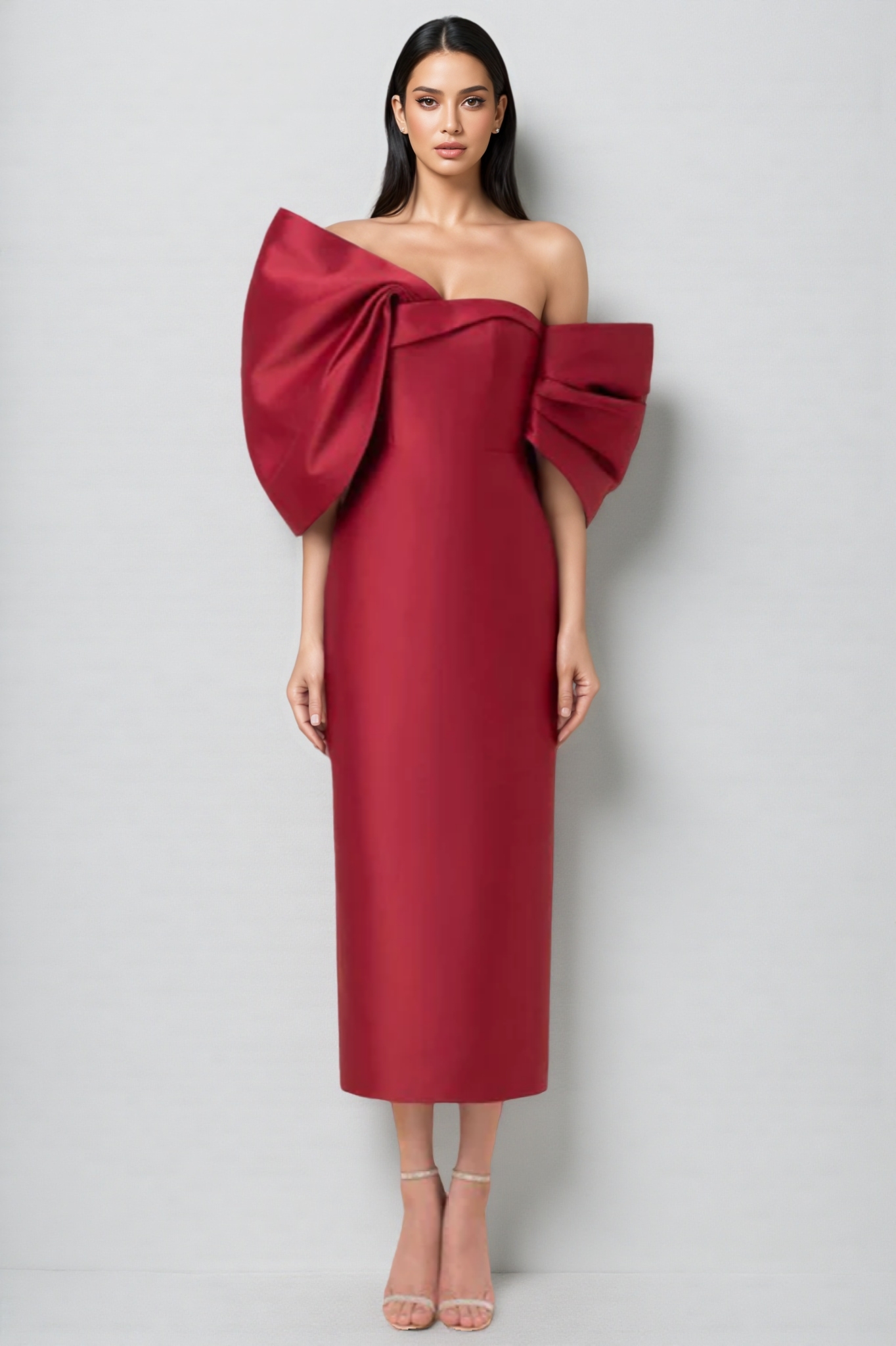 Eloise Strapless 3D Bow Maxi Dress Red