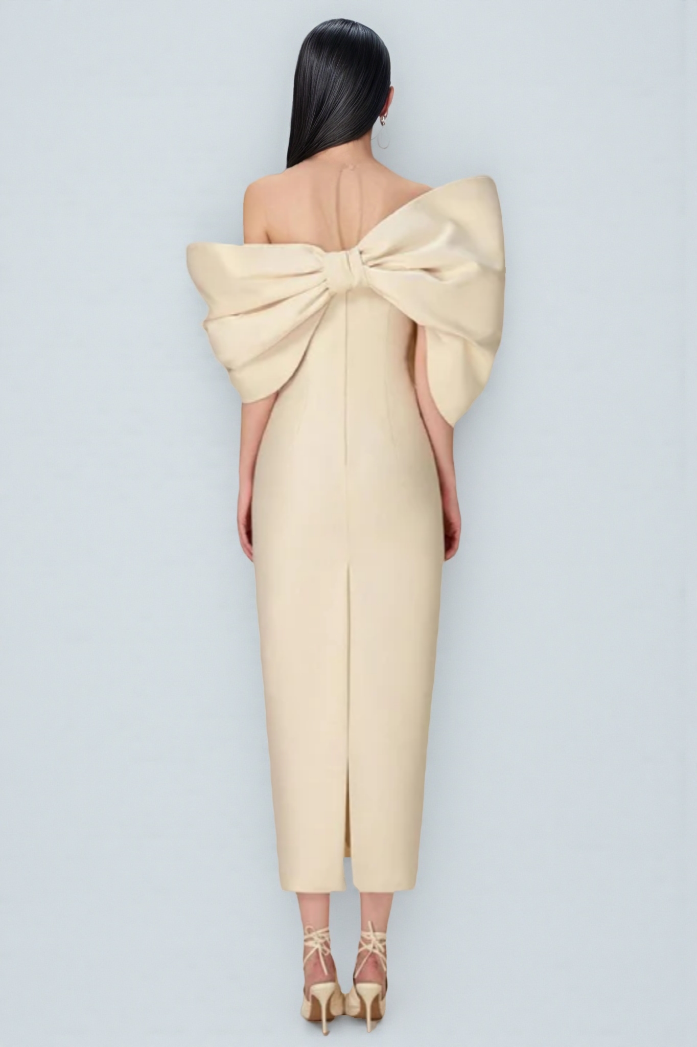 Eloise Strapless 3D Bow Maxi Dress Beige