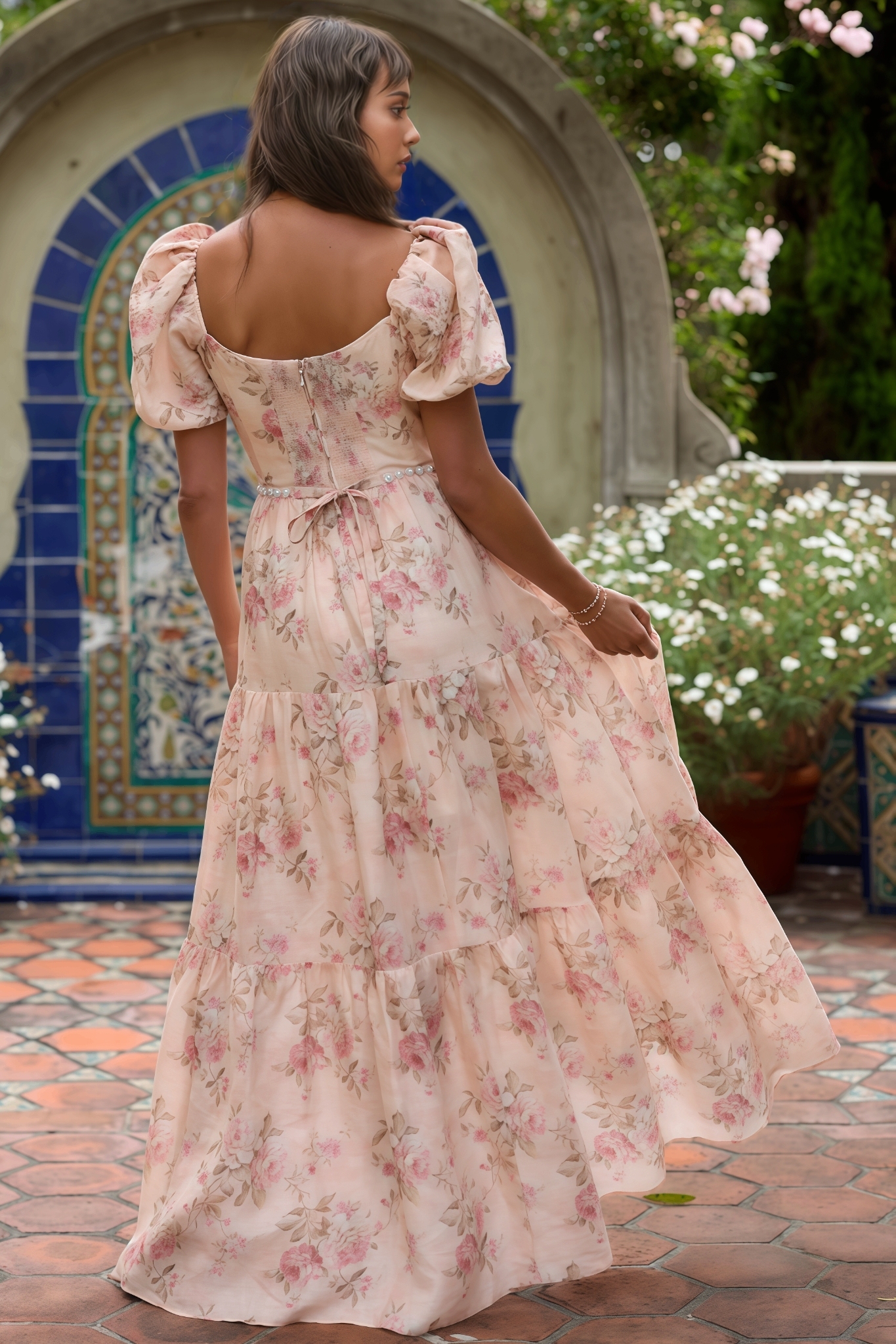 Jolie Pink Printed V-Neck Maxi Dress