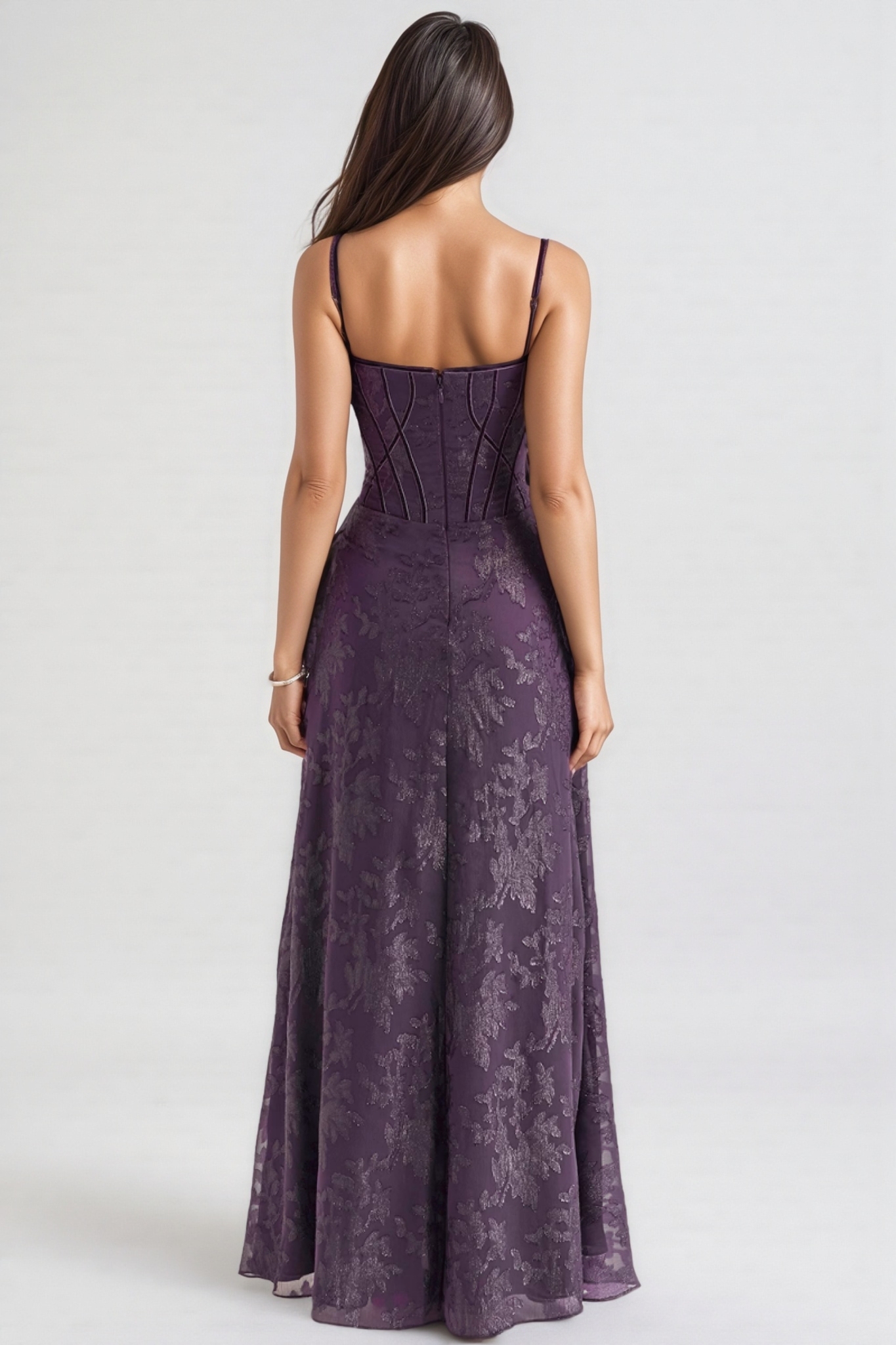 Melissa Purple Sequin Flower Lace Maxi Dress
