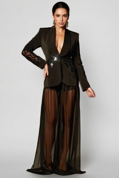 Zoe Rhinestone Mesh Blazer Set
