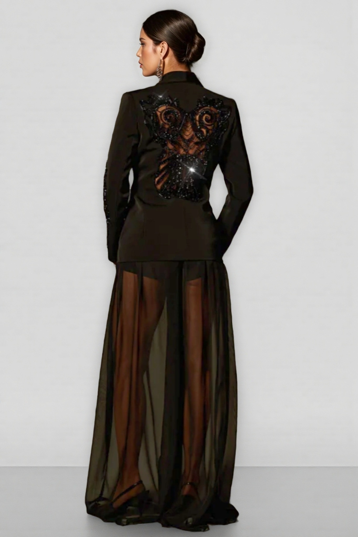 Zoe Rhinestone Mesh Blazer Set