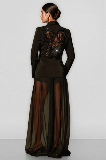Zoe Rhinestone Mesh Blazer Set