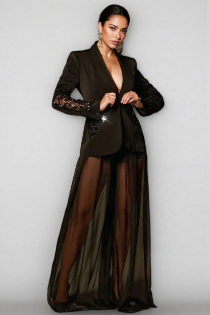 Zoe Rhinestone Mesh Blazer Set