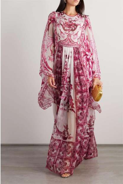 Frances Paisley Round Neck Ball Sleeve Midi Dress