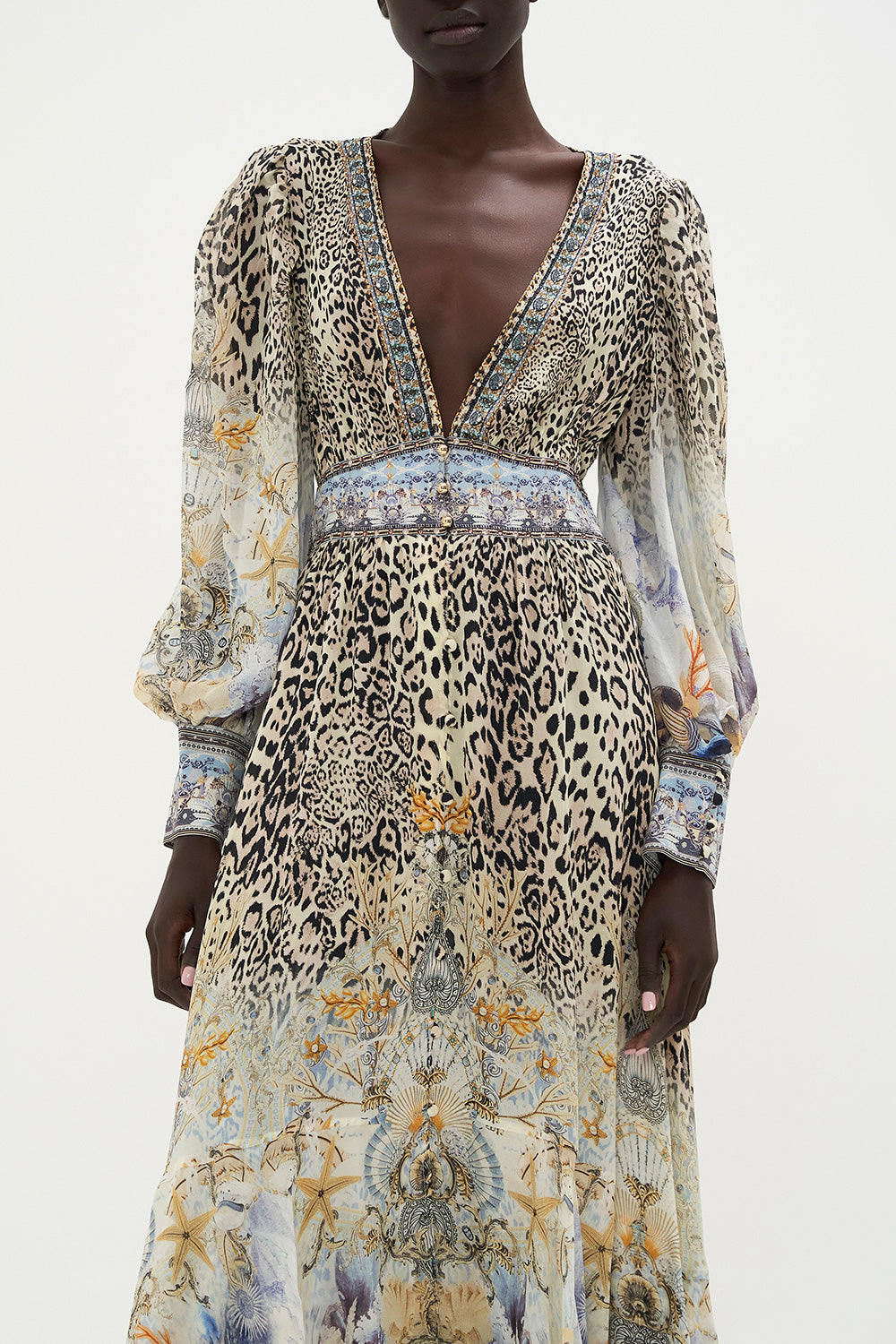 Vera Chiffon Floral Leopard Print V-Neck Maxi Dress