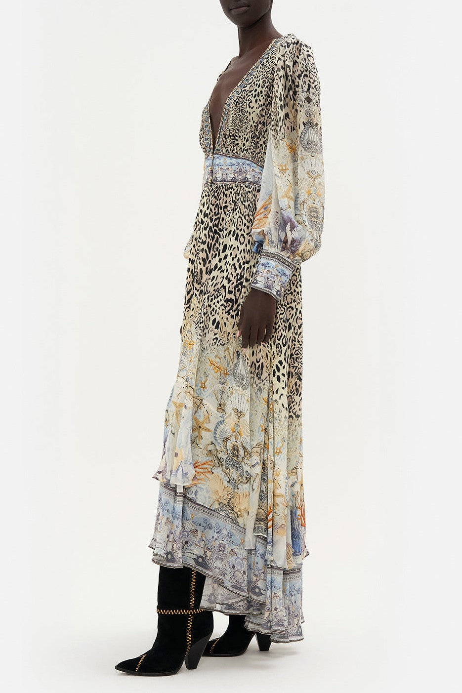 Vera Chiffon Floral Leopard Print V-Neck Maxi Dress