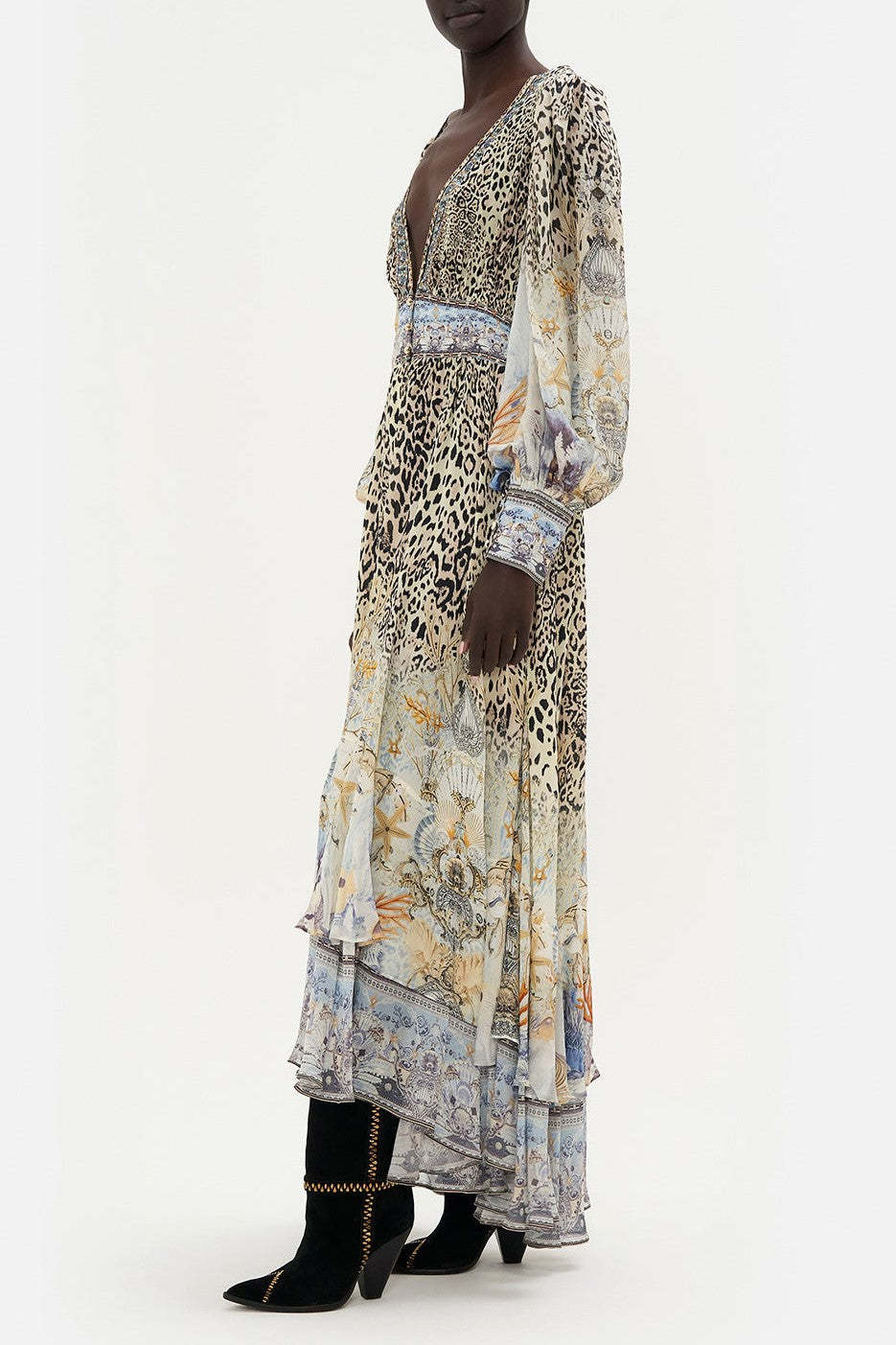 Vera Chiffon Floral Leopard Print V-Neck Maxi Dress