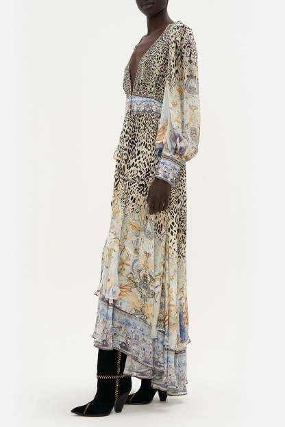 Vera Chiffon Floral Leopard Print V-Neck Maxi Dress