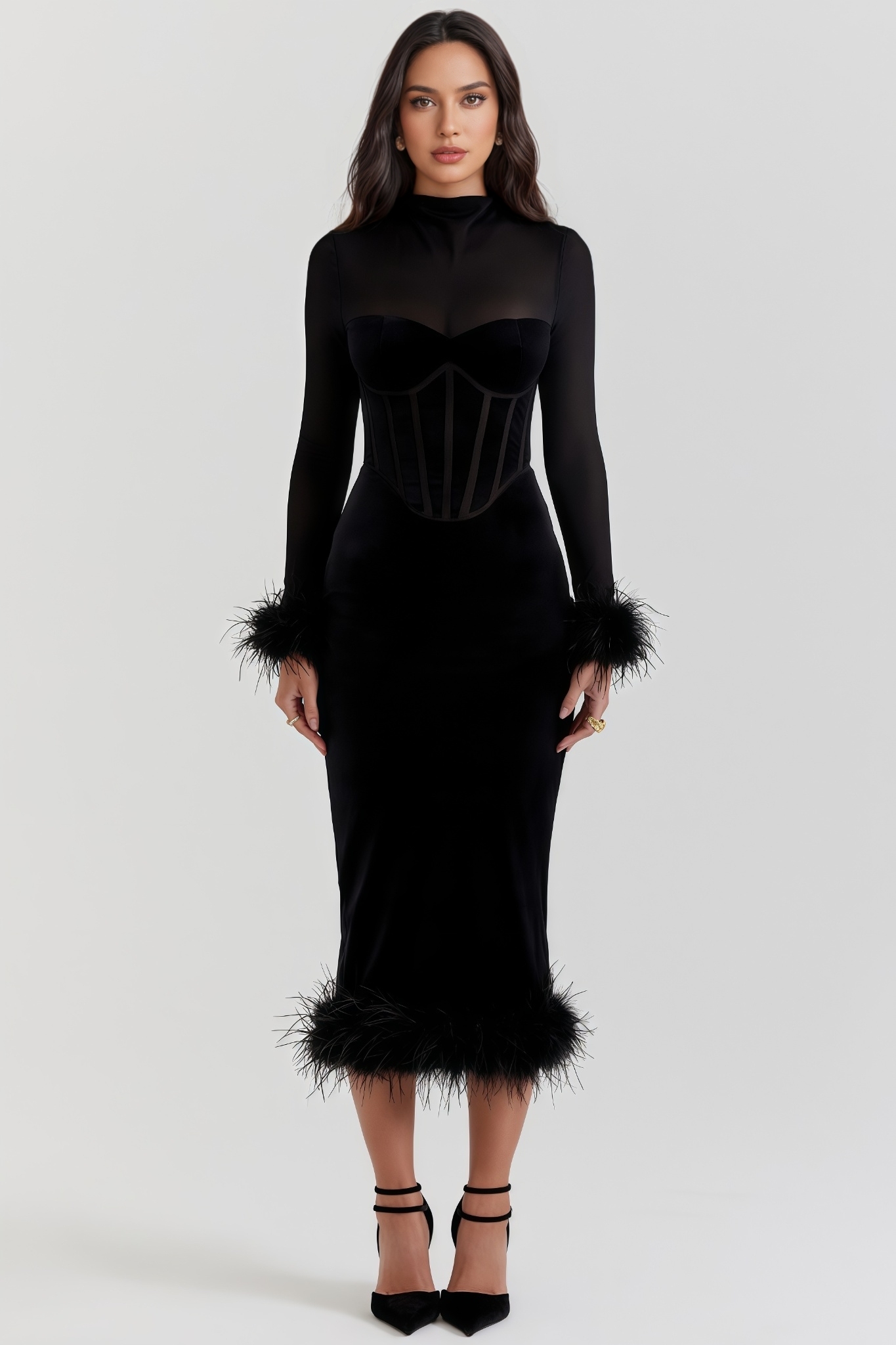 Inga Black Velvet Midi Dress