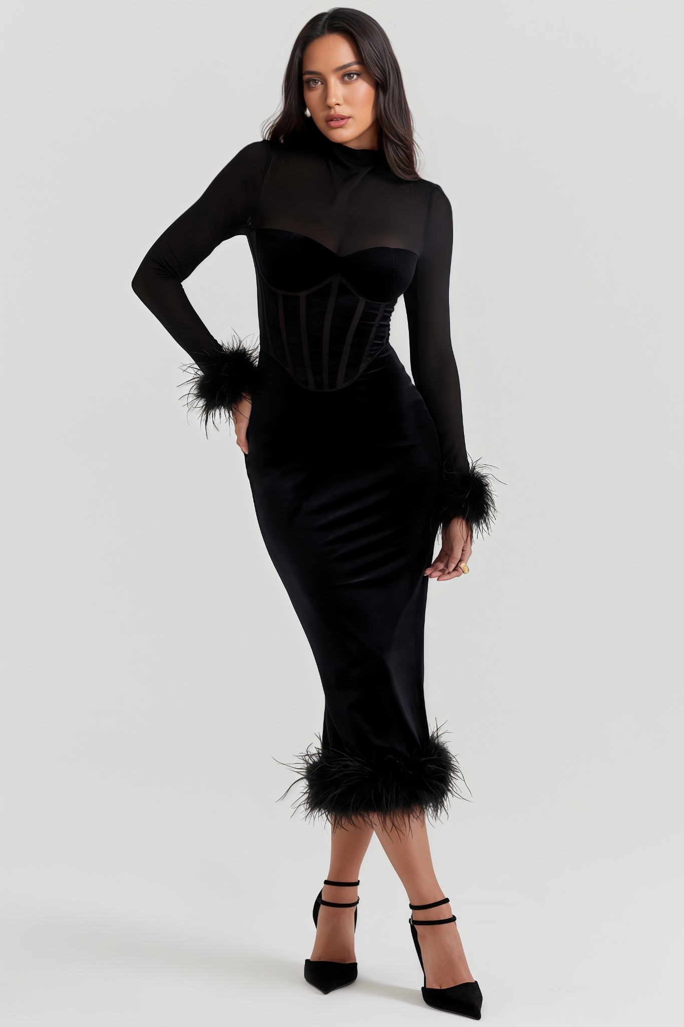 Inga Black Velvet Midi Dress