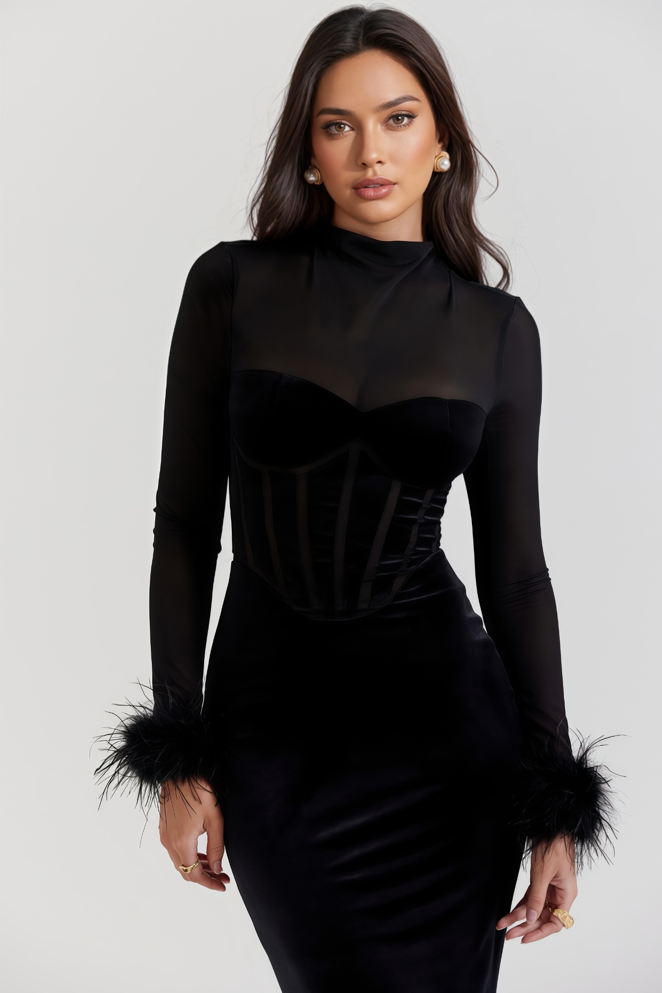 Inga Black Velvet Midi Dress
