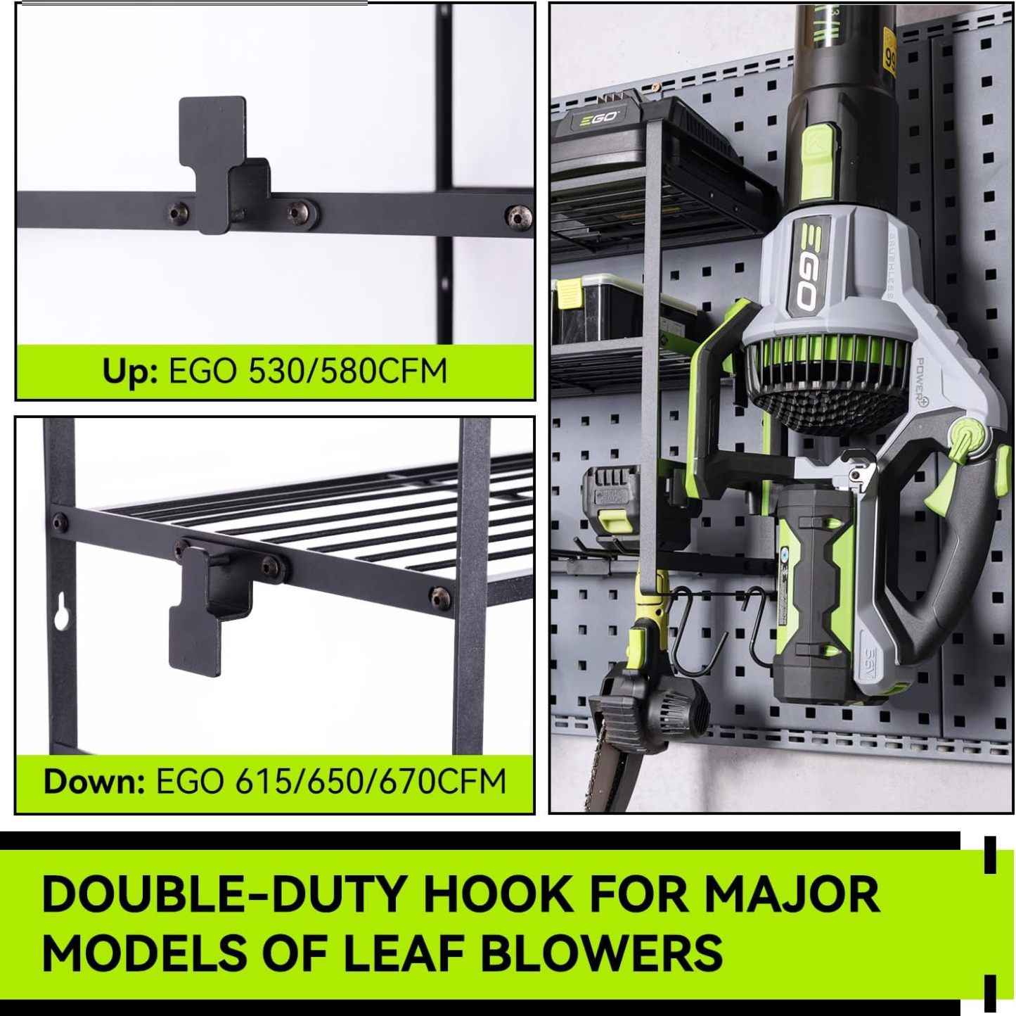 9.8"D x 16.6"W x 16.6"H Leaf Blower and Weedeater Hanger,Lawn Power Tool Organizer Wall Mount Rack Hanger for Leaf Blower and Weed Eater,Heavy Duty Lawn Tool Storage and Organization with Hooks