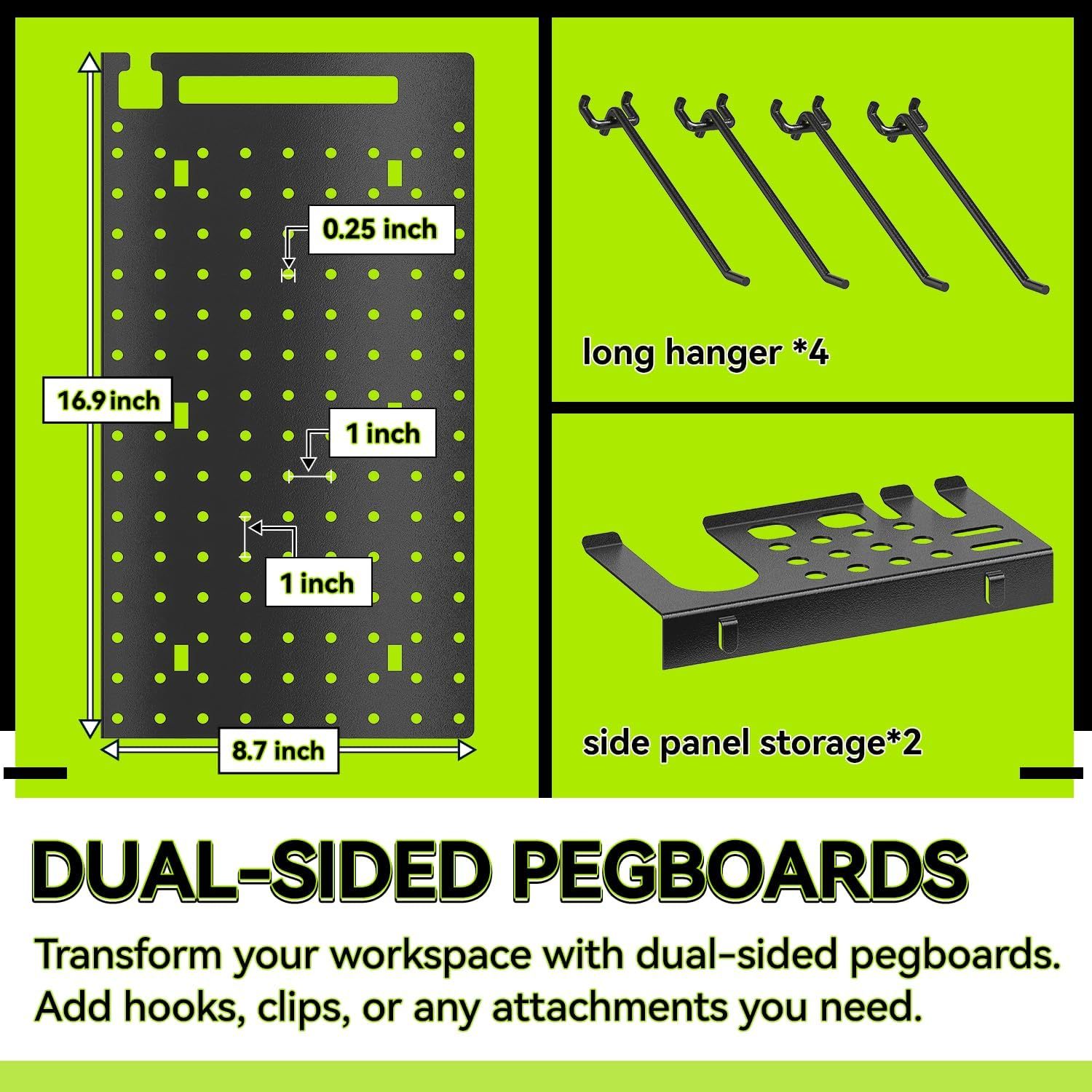 Power Tool Organizer with Charging Station, 8.7"D x 32.9"W x 16.9"H 9 Drill Holder Wall Mount,4 Layer Heavy Duty Metal Cordless Drill Storage for Garage Organization,Battery Tool Rack Built in 7 Outlet Power Strip