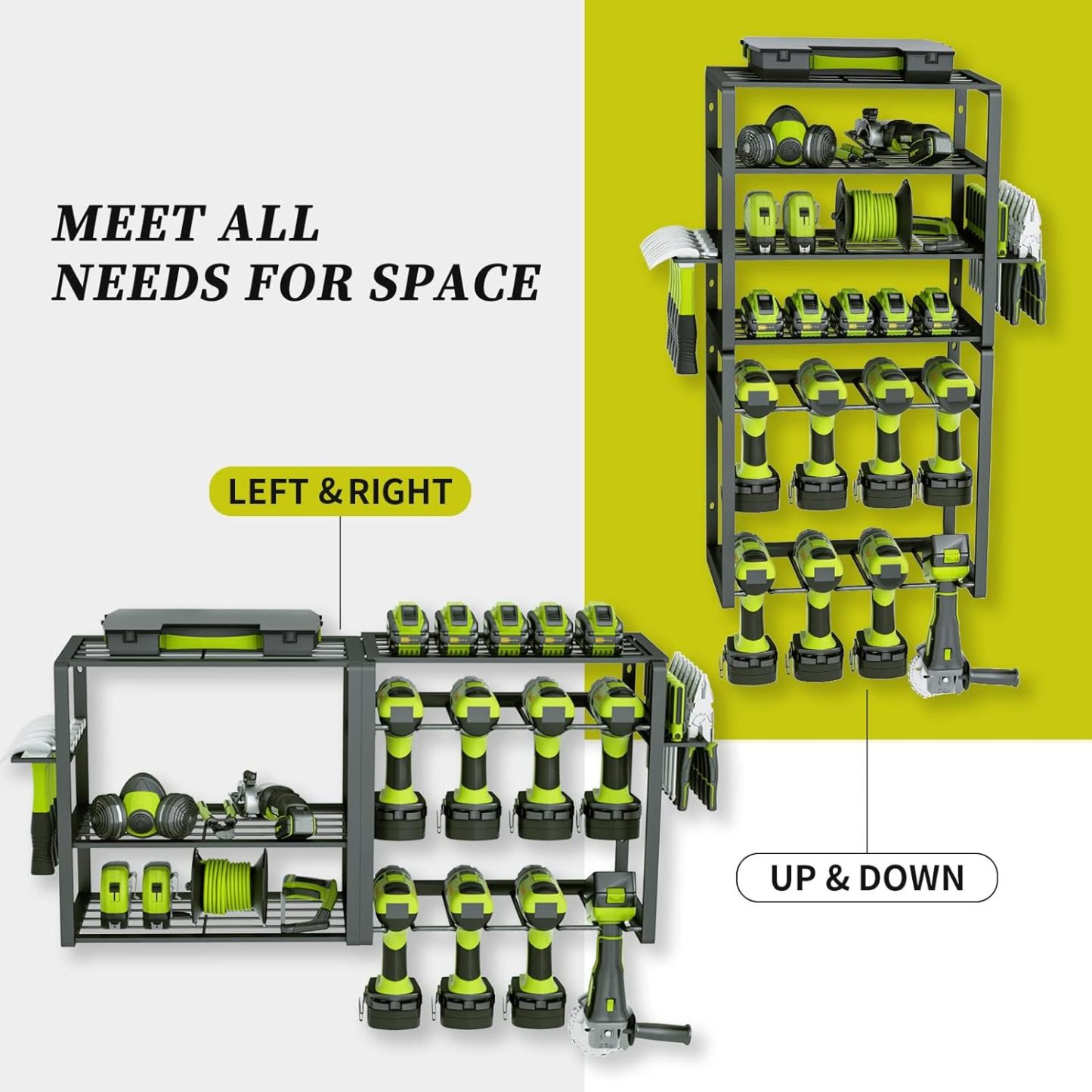 Power Tool Organizer,8 Drill Holder Wall Mount,6 Layer Heavy Duty Metal Tool Storage Rack,Large Utility Tool Shelf for Cordless Drill, Garage Wall Organizer for Lifetime Use