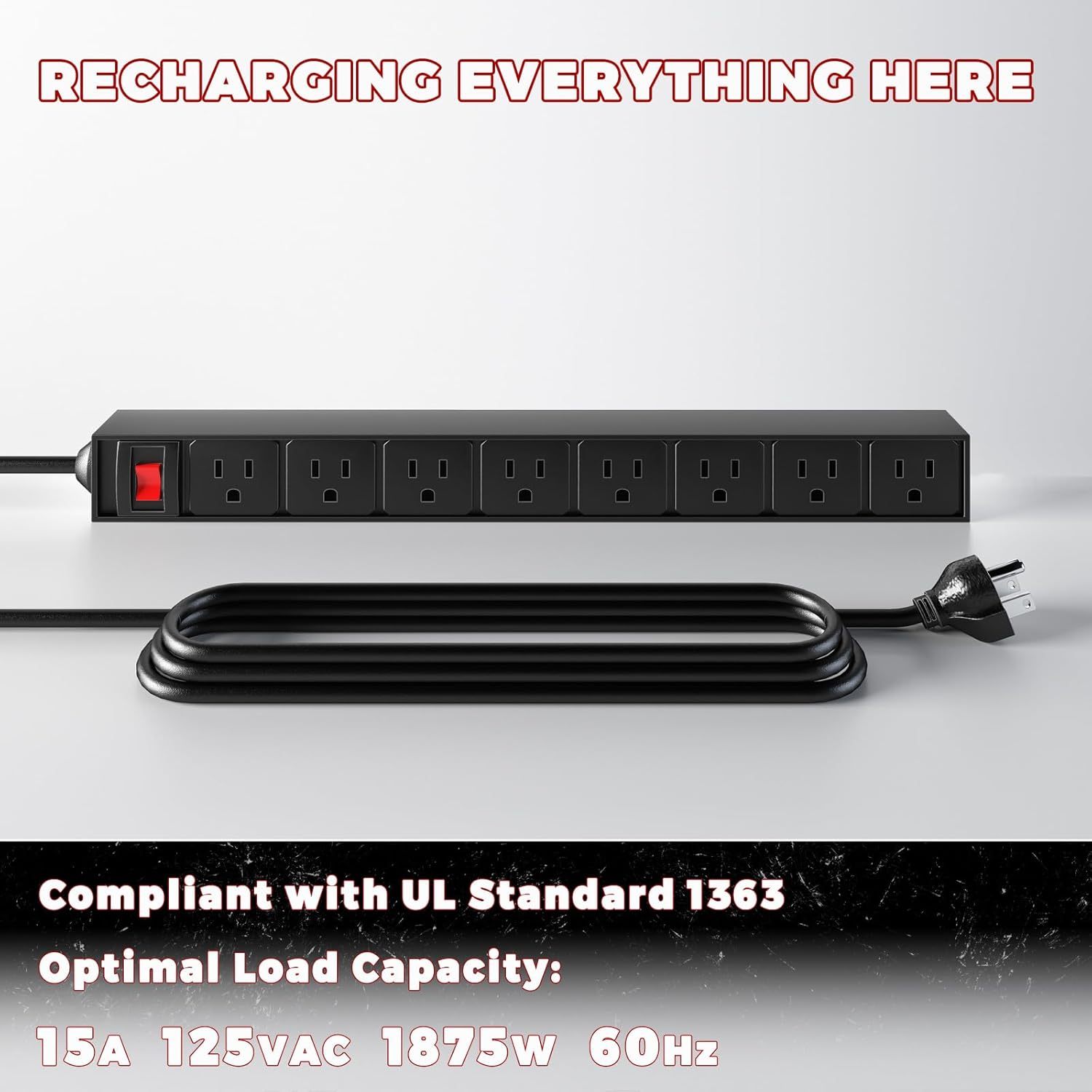 8.7"D x 32.7"W x 15"H Power Tool Organizer with Charging Station, Built in 8 Outlet Power Strip, Large 8 Drill Holder Wall Mount, Heavy Duty Metal Power Tool Storage Rack Tool Shelf for Garage Organization