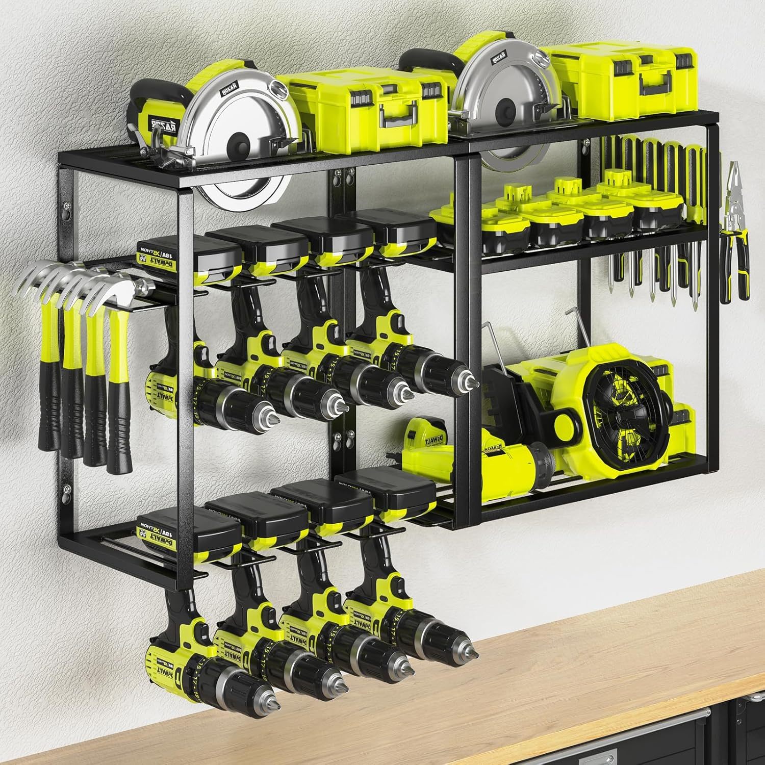 Power Tool Organizer,8 Drill Holder Wall Mount,6 Layer Heavy Duty Metal Tool Storage Rack,Large Utility Tool Shelf for Cordless Drill, Garage Wall Organizer for Lifetime Use