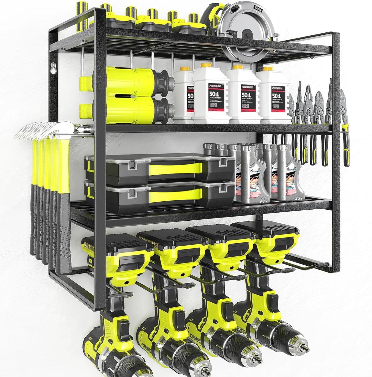 7.8"D x 16.5"W x 16.5"H Power Tool Organizer, Garage Tool Organizers and Storage,Drill Holder Wall Mount, Storage Rack for Cordless Drill, Heavy Duty Tool shelf with Screwdriver Holder/Pliers Holder/Hammer Holder