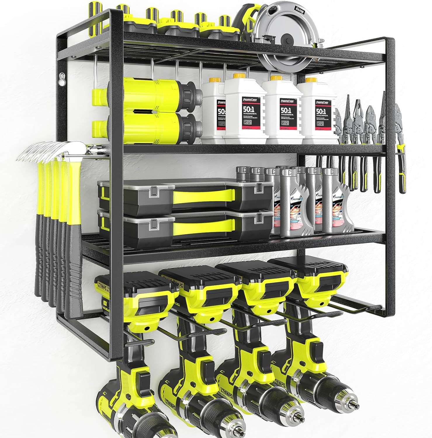 7.8"D x 16.5"W x 16.5"H Power Tool Organizer, Garage Tool Organizers and Storage,Drill Holder Wall Mount, Storage Rack for Cordless Drill, Heavy Duty Tool shelf with Screwdriver Holder/Pliers Holder/Hammer Holder