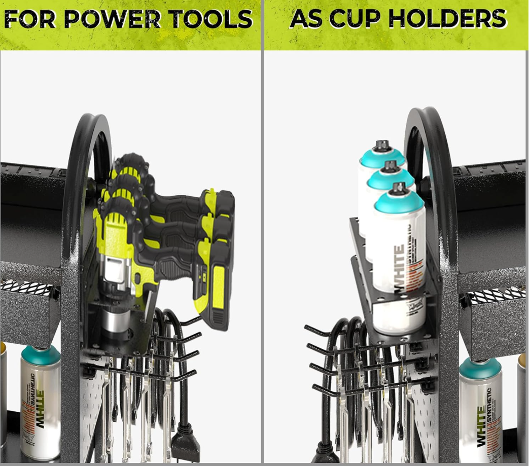 12"D x 17"W x 35"H Power Tool Cart with Charging Station, Rolling Cart with Drawer, Heavy Duty Power Tool Organizer with 360 Silent Wheels, Storage for Garage, Warehouse & Repair Shop