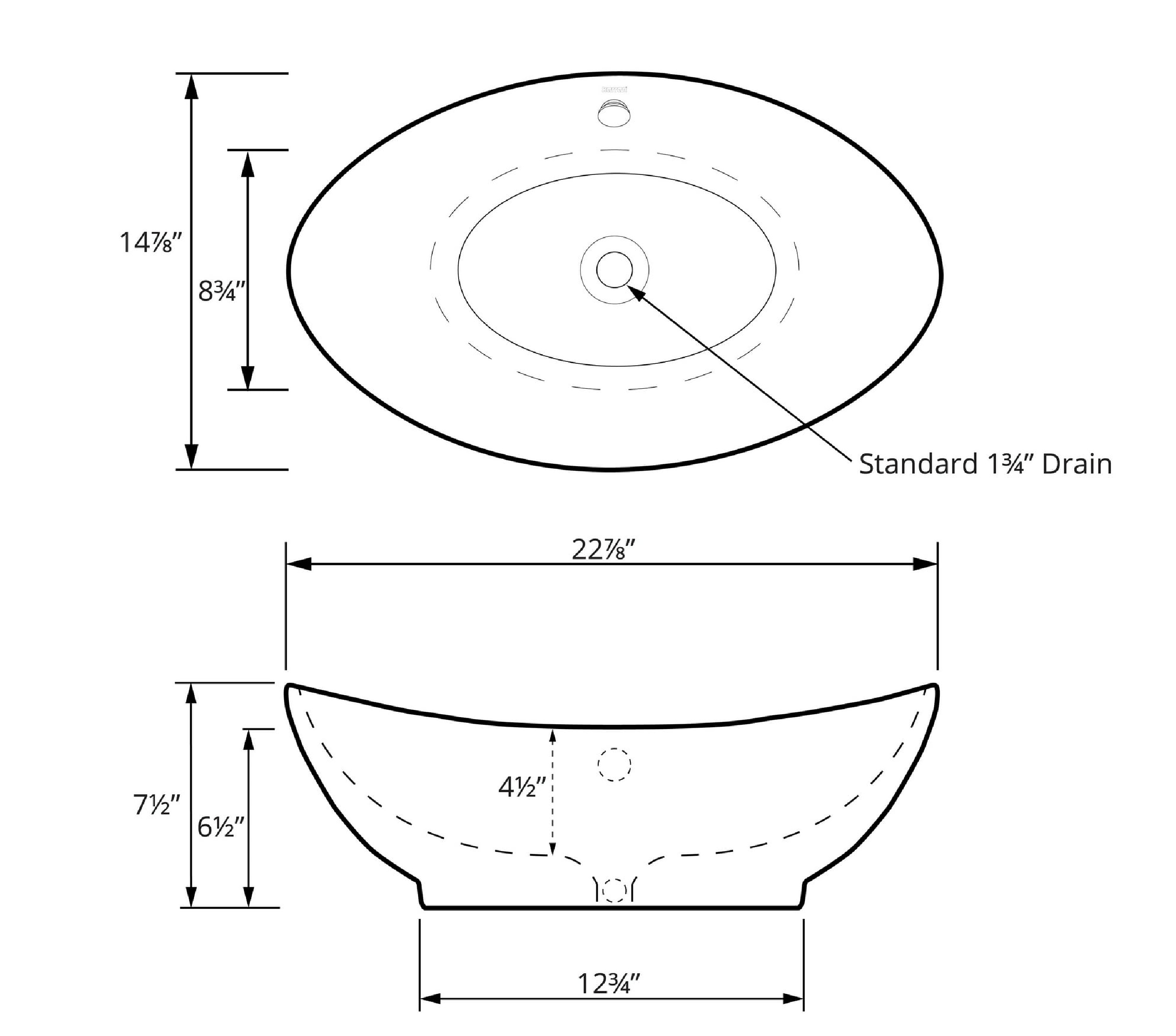 Oval Vitreous China Vessel Bathroom Sink