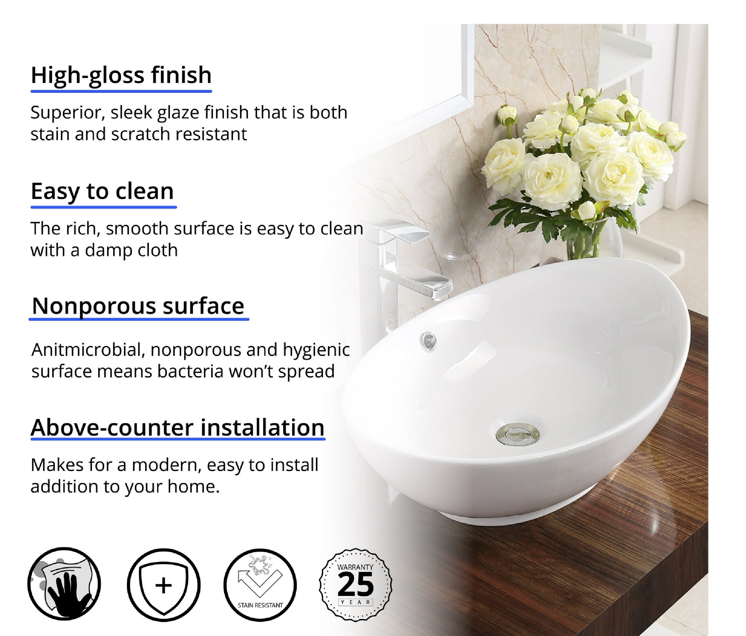 Oval Vitreous China Vessel Bathroom Sink