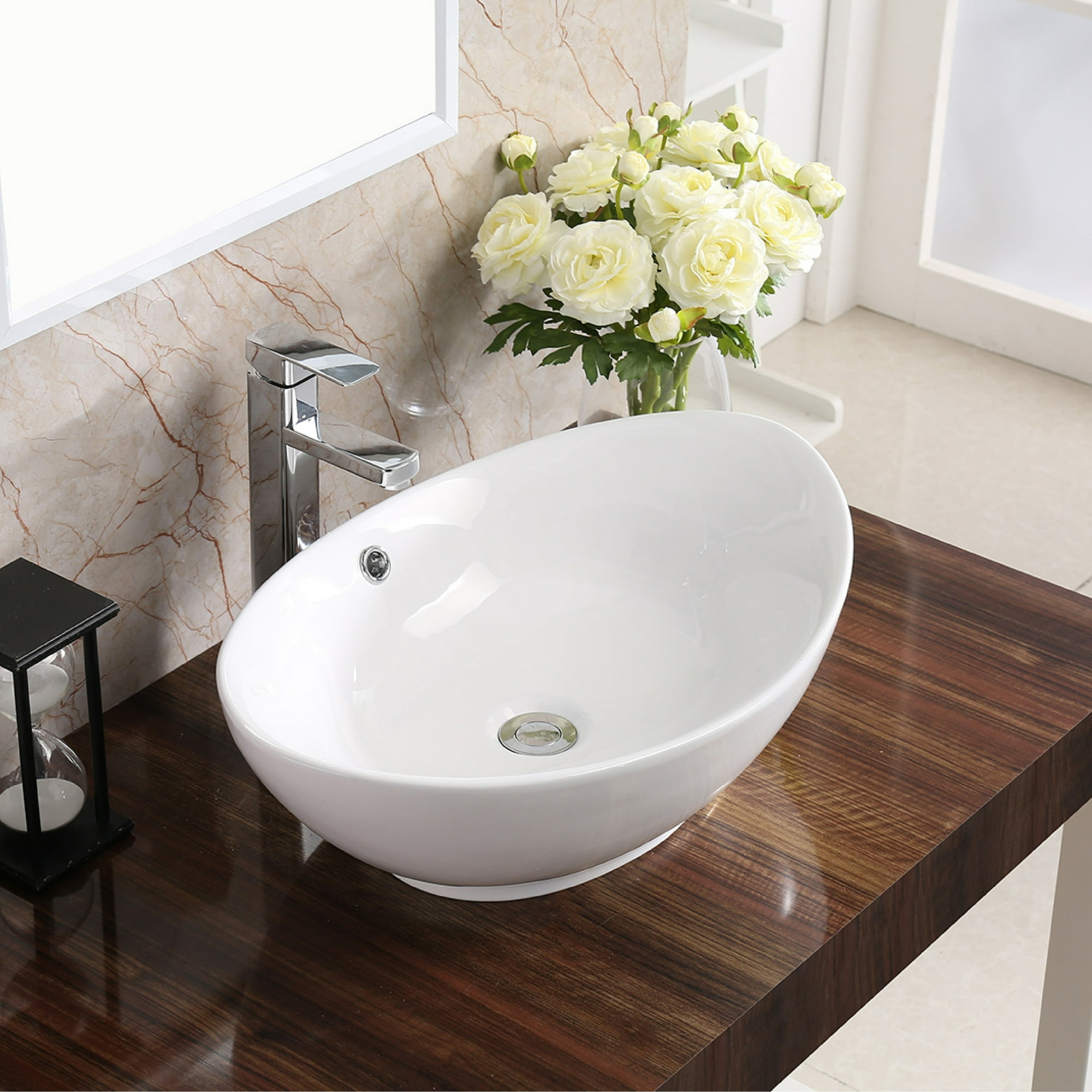 Oval Vitreous China Vessel Bathroom Sink