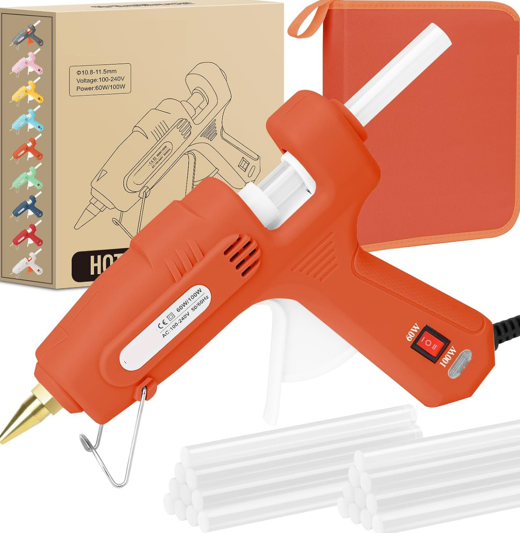 60/100W Dual Temp Hot Glue Gun and Sticks Set, Full Size with Case