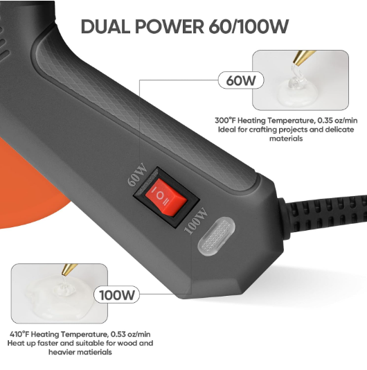 Full Size Hot Glue Gun with 60/100 W Dual Power + 20 W Mini Hot Glue Gun
