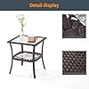 18'' Outdoor Square Side Table with Tempered Glass Top, Rattan Wicker Patio Coffee Table with Steel Frame