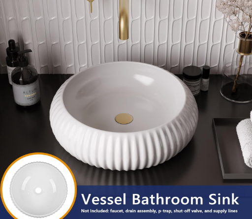 15.7" White Round Ceramic Vessel Sink