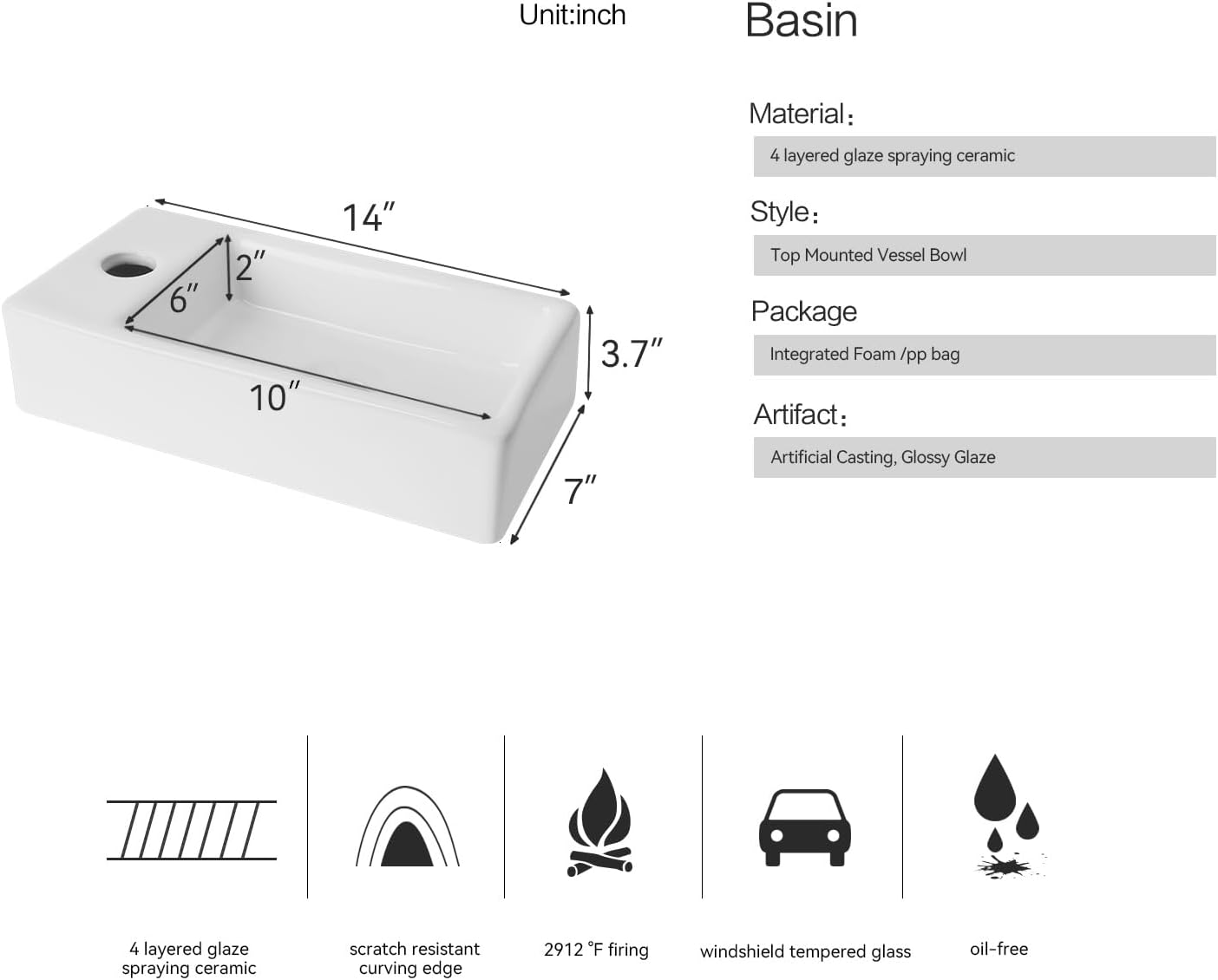 White Wall Mounted Ceramic Bathroom Sink
