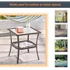 18'' Outdoor Square Side Table with Tempered Glass Top, Rattan Wicker Patio Coffee Table with Steel Frame