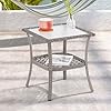 18'' Outdoor Square Side Table with Tempered Glass Top, Rattan Wicker Patio Coffee Table with Steel Frame