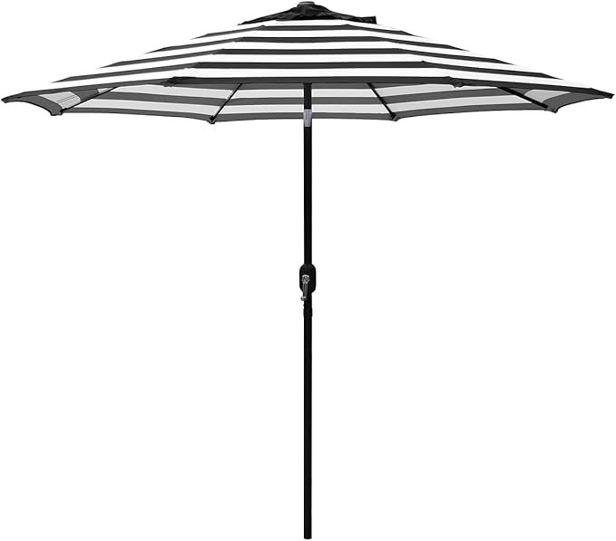 Outdoor Patio Umbrella 9 Ft Stripe with Crank and Tilt Black and White