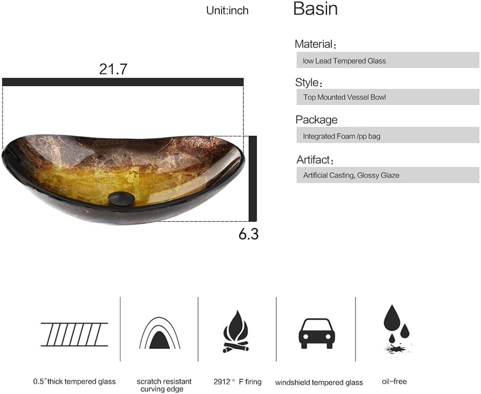 Bathroom Boat Shape Artistic Glass Vessel Sink Free Black Faucet and Pop-up Drain Set