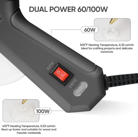 Full Size Hot Glue Gun with 60/100W Dual Power + 350W Heat Gun, with 2 Nozzles