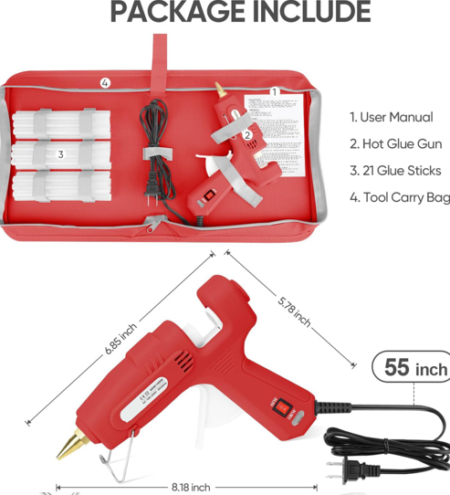 60/100W Dual Temp Hot Glue Gun and Sticks Set, Full Size with Case