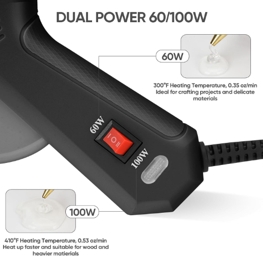 60/100W Dual Temp Hot Glue Gun and Sticks Set, Full Size with Case