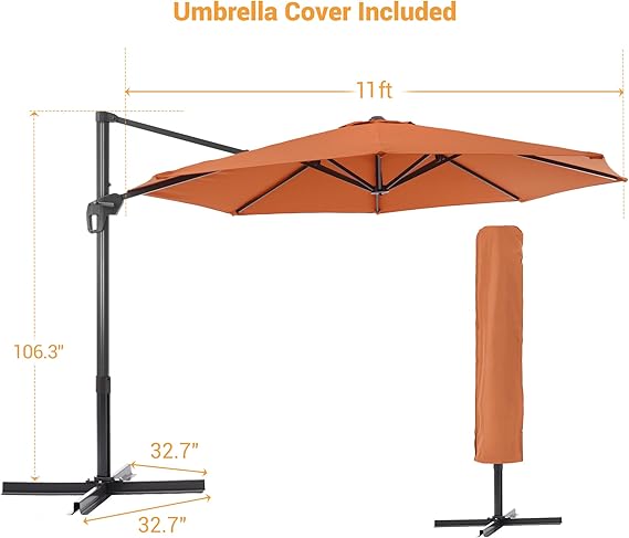 11.5X9FT Rectangular Cantilever LED Umbrella For Your Outdoor Space