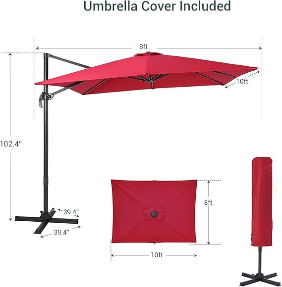 11 FT Patio Umbrella Outdoor Cantilever Umbrella Red